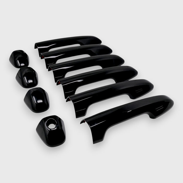 DH6316BLK 14-19 Toyota Highlander, 16-23 Toyota Tacoma Works over Keyless Sensors 8 PCS Gloss Black Snap-on W/Tape Patented Door Handle Cover