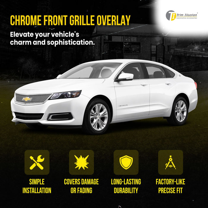 ABS460 13-20 Chevrolet Impala LS/LT/LTZ 1 PC Mesh Chrome Tape-on Patented Grille Overlay