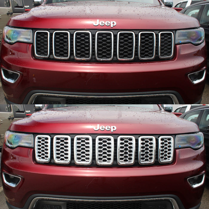 ABS467 17-21 Jeep Grand Cherokee, 2022 Jeep Grand Cherokee WK Laredo/Limited/Overland/Summit 7 PCS Chrome Tape-on Patented Grille Overlay