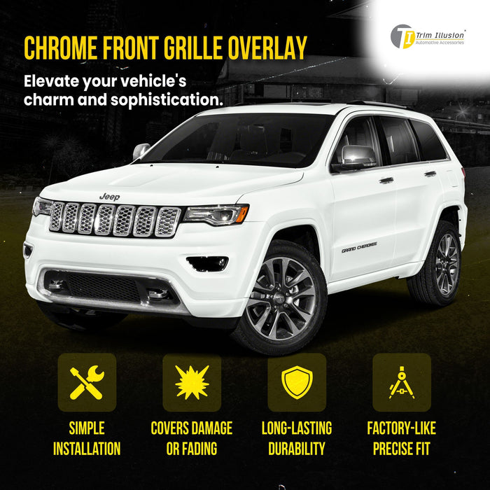 ABS467 17-21 Jeep Grand Cherokee, 2022 Jeep Grand Cherokee WK Laredo/Limited/Overland/Summit 7 PCS Chrome Tape-on Patented Grille Overlay