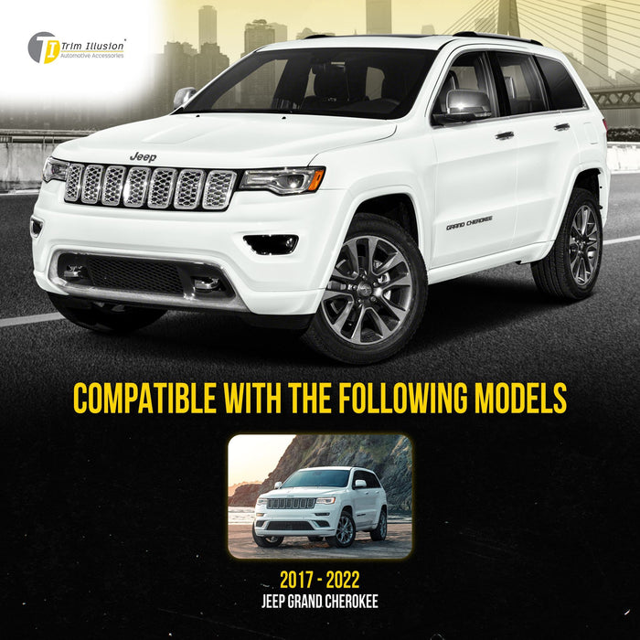 ABS467 17-21 Jeep Grand Cherokee, 2022 Jeep Grand Cherokee WK Laredo/Limited/Overland/Summit 7 PCS Chrome Tape-on Patented Grille Overlay