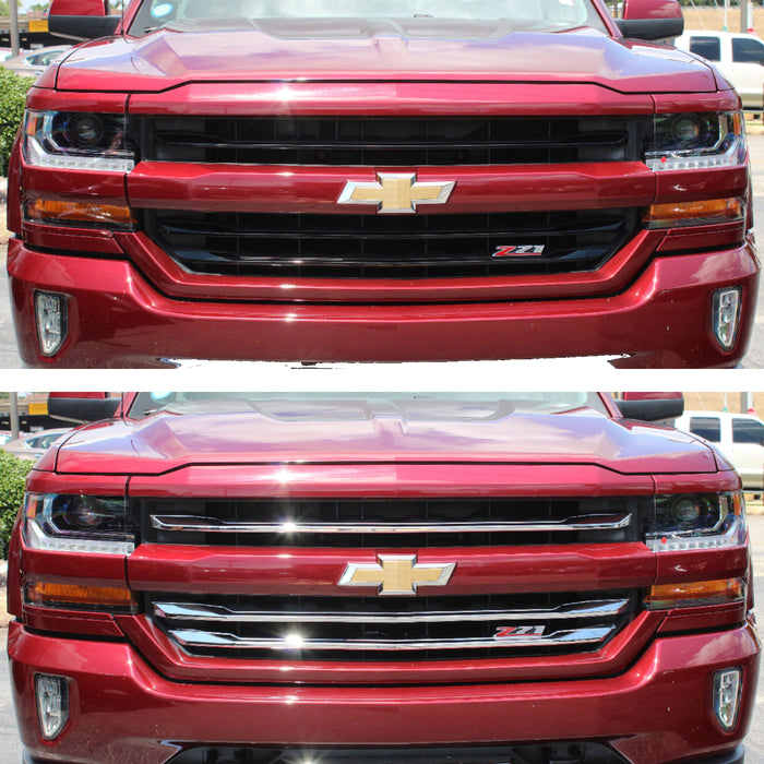 ABS487 16-18 Chevrolet Silverado 1500 Z71/HIGH Country 3 PCS Chrome Tape-on Patented Grille Overlay