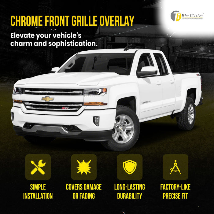 ABS487 16-18 Chevrolet Silverado 1500 Z71/HIGH Country 3 PCS Chrome Tape-on Patented Grille Overlay