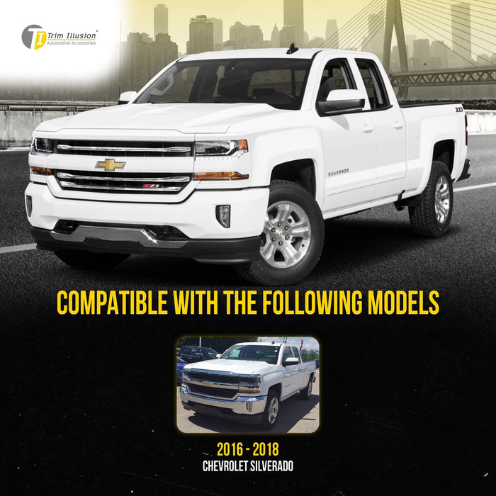 ABS487 16-18 Chevrolet Silverado 1500 Z71/HIGH Country 3 PCS Chrome Tape-on Patented Grille Overlay