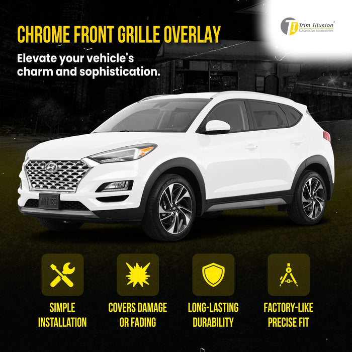 ABS520 19-21 Hyundai Tucson 1 PC Chrome Snap-on W/Tape Patented Grille Overlay