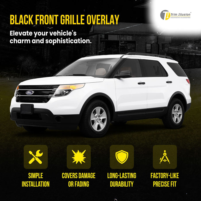 ABS6404BLK 11-15 Ford Explorer Does Not Fit Sport 3 PCS Gloss Black Tape-on Patented Grille Overlay