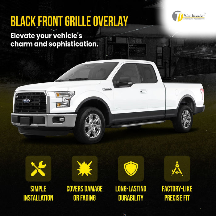 ABS6411BLK 15-17 Ford F-150 XLT 4 PCS Gloss Black Tape-on Patented Grille Overlay