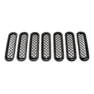 ABS6414BLK 07-17 Jeep Wrangler, 2018 Jeep Wrangler JK Sport/Sahara/Rubicon/Unlimited Sport 7 PCS Gloss Black Tape-on Patented Grille Overlay