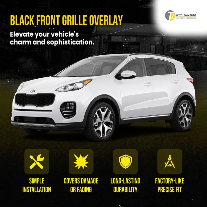 ABS6418BLK 16-19 Kia Sportage LX 1 PC OEM Look Gloss Black Tape-on Patented Grille Overlay