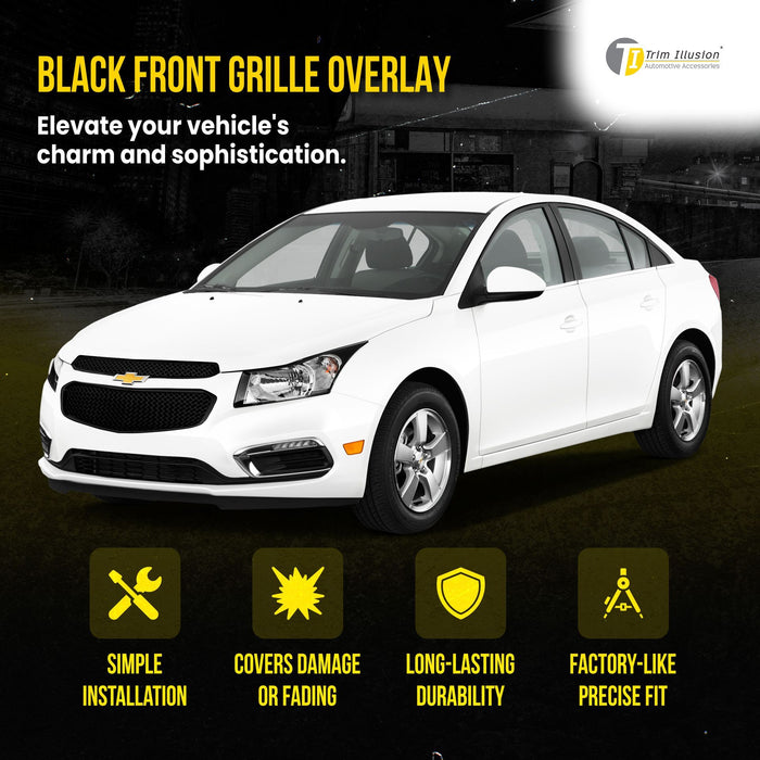 ABS6423BLK 15-16 Chevrolet Cruze LS/LT/LTZ 2 PCS Mesh Gloss Black Tape-on Patented Grille Overlay