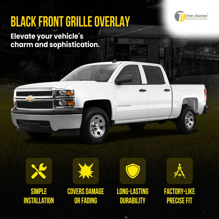 ABS6428BLK 14-15 Chevrolet Silverado 1500 WT/LT. NOT FOR SPORT MODELS 2 PCS Mesh Gloss Black Tape-on Patented Grille Overlay