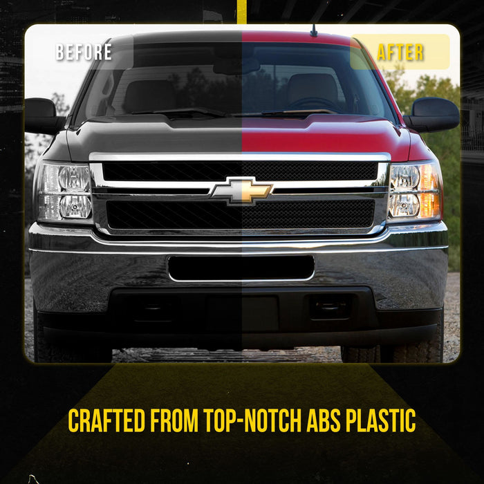 ABS6428BLK 14-15 Chevrolet Silverado 1500 WT/LT. NOT FOR SPORT MODELS 2 PCS Mesh Gloss Black Tape-on Patented Grille Overlay