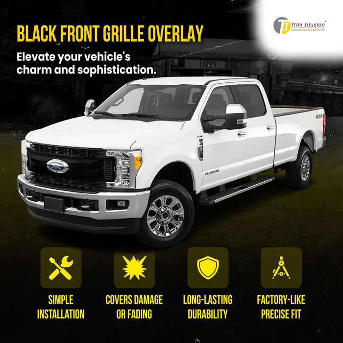 ABS6431BLK 17-19 Ford F-250 Super Duty/F-350 Super Duty XL/XLT ONLY 5 PCS Gloss Black Tape-on Patented Grille Overlay