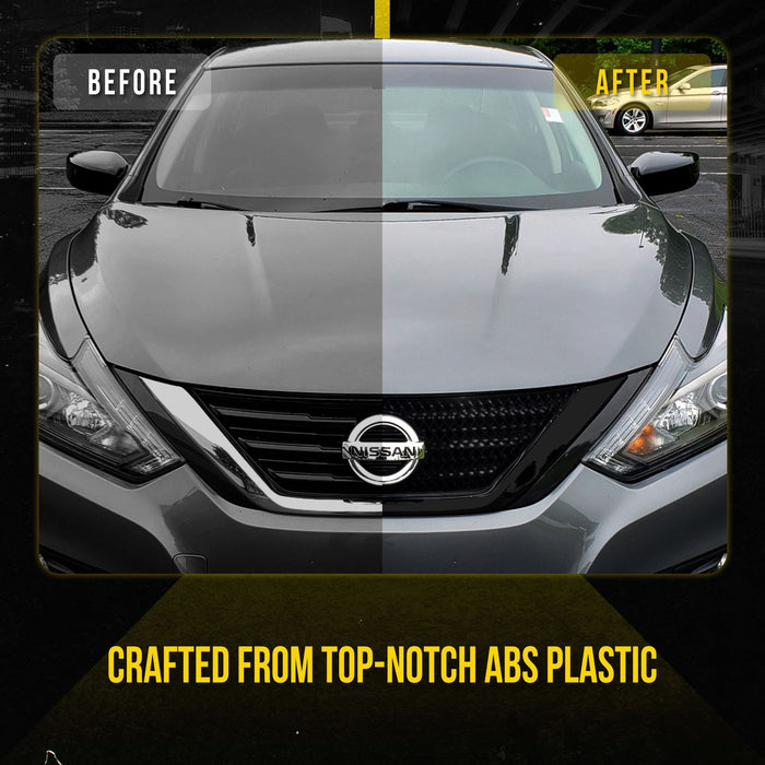 ABS6436BLK 16-18 Nissan Altima S/SR/SV/SL 1 PC Mesh Gloss Black Tape-on Patented Grille Overlay