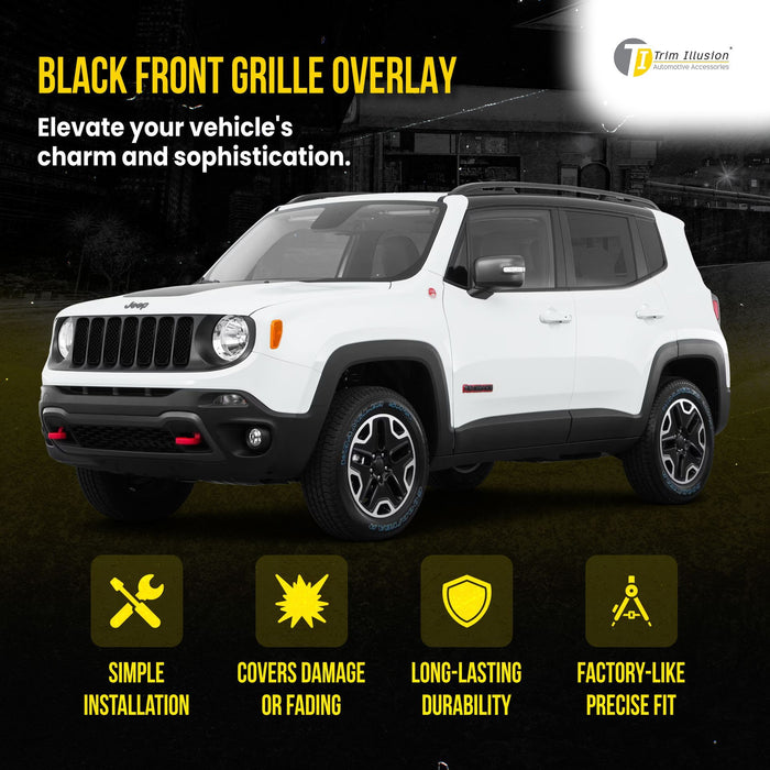 ABS6439BLK 15-19 Jeep Renegade Sport/Limited/Latitude 7 PCS Gloss Black Tape-on Patented Grille Overlay