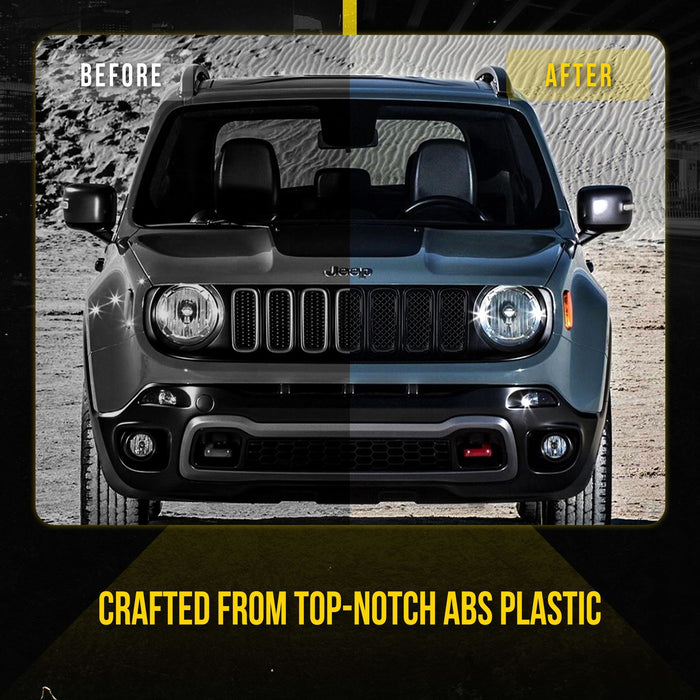 ABS6439BLK 15-19 Jeep Renegade Sport/Limited/Latitude 7 PCS Gloss Black Tape-on Patented Grille Overlay