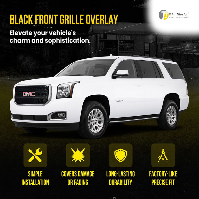 ABS6442BLK 15-20 GMC Yukon SLE/SLT 3 PCS Gloss Black Tape-on Patented Grille Overlay