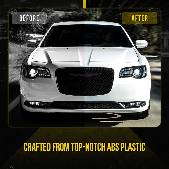 ABS6445BLK 15-23 Chrysler 300 C/C Platinum/Limited 1 PC Gloss Black Tape-on Patented Grille Overlay