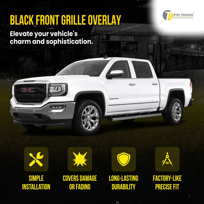 ABS6446BLK 16-18 GMC Sierra 1500 SLT 3 PCS Gloss Black Tape-on Patented Grille Overlay