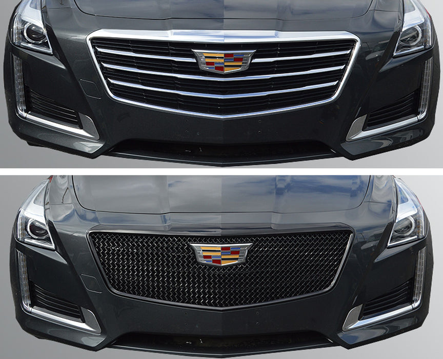 ABS6448BLK 15-19 Cadillac CTS Does not fit V Model 1 PC Mesh Gloss Black Tape-on Patented Grille Overlay