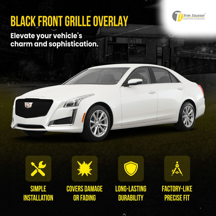 ABS6448BLK 15-19 Cadillac CTS Does not fit V Model 1 PC Mesh Gloss Black Tape-on Patented Grille Overlay