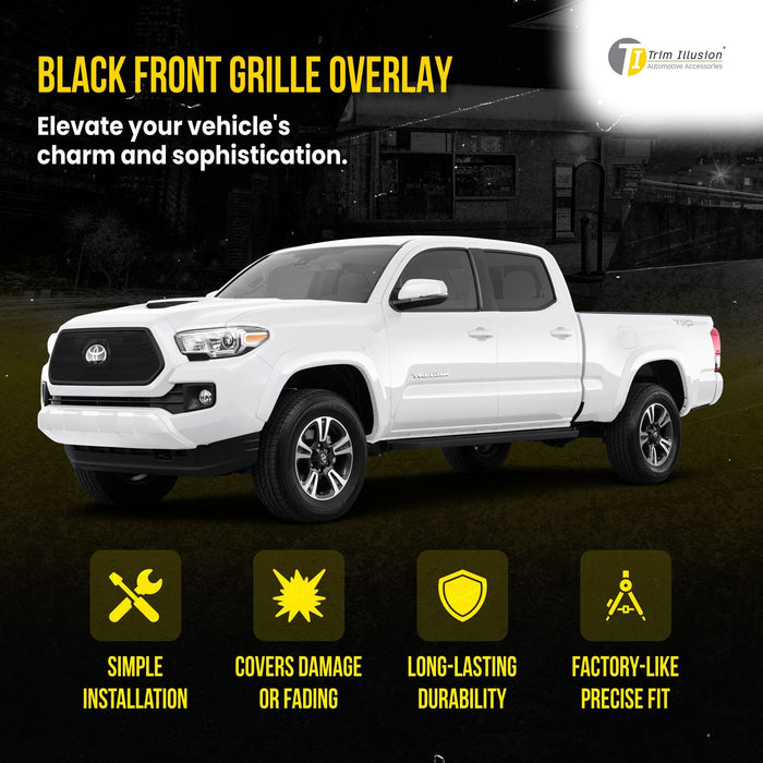 ABS6456BLK 16-19 Toyota Tacoma SR/SR5 1 PC Mesh Gloss Black Tape-on Patented Grille Overlay