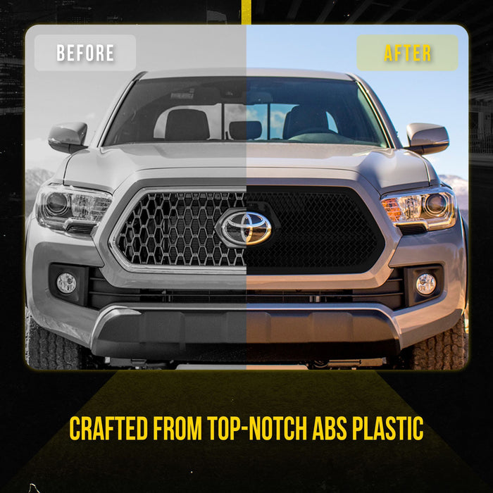 ABS6456BLK 16-19 Toyota Tacoma SR/SR5 1 PC Mesh Gloss Black Tape-on Patented Grille Overlay