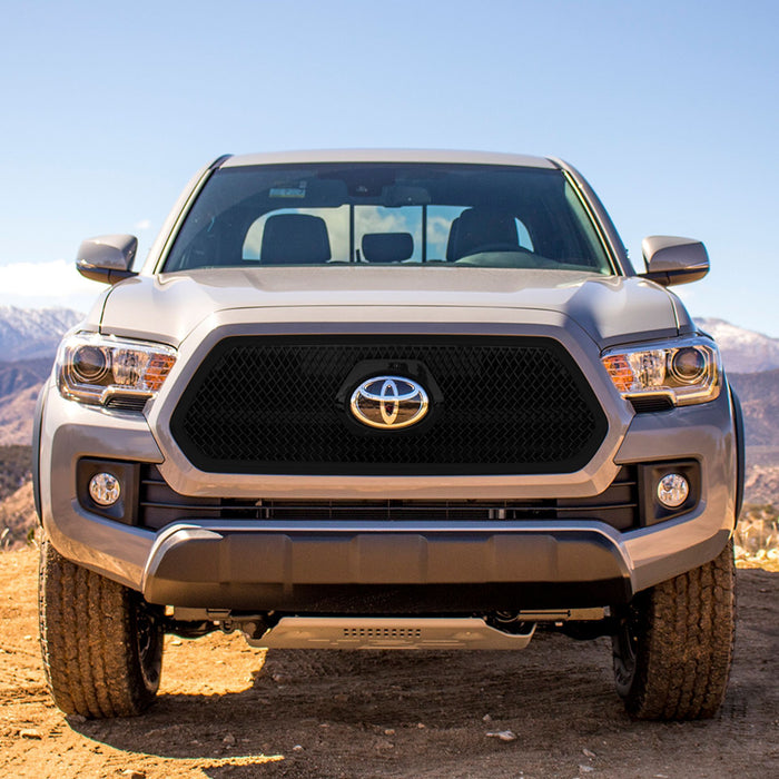 ABS6456BLK 16-19 Toyota Tacoma SR/SR5 1 PC Mesh Gloss Black Tape-on Patented Grille Overlay