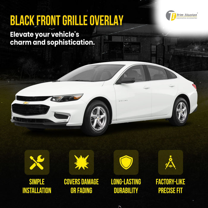 ABS6457BLK 16-18 Chevrolet Malibu L/LS/LT/LTZ/Hybrid 2 PCS Mesh Gloss Black Tape-on Patented Grille Overlay