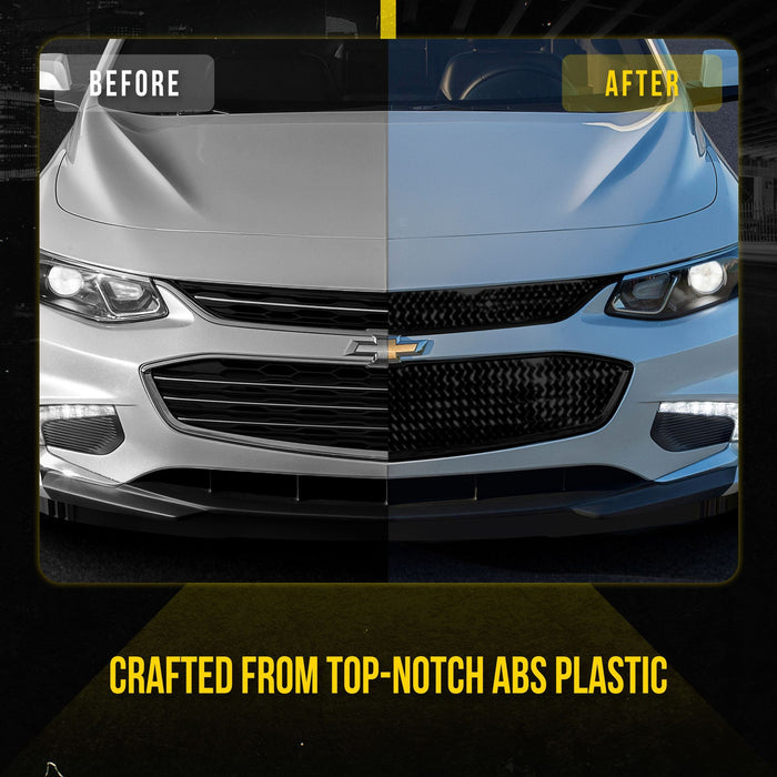 ABS6457BLK 16-18 Chevrolet Malibu L/LS/LT/LTZ/Hybrid 2 PCS Mesh Gloss Black Tape-on Patented Grille Overlay