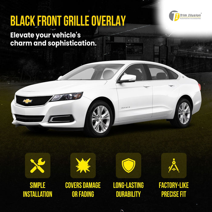 ABS6460BLK 13-20 Chevrolet Impala LS/LT/LTZ 1 PC Mesh Gloss Black Tape-on Patented Grille Overlay