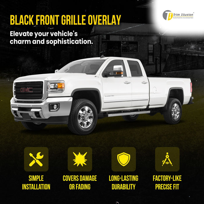 ABS6461BLK 15-18 GMC Sierra 2500 HD/Sierra 3500 HD SLE/SLT 3 PCS Gloss Black Tape-on Patented Grille Overlay