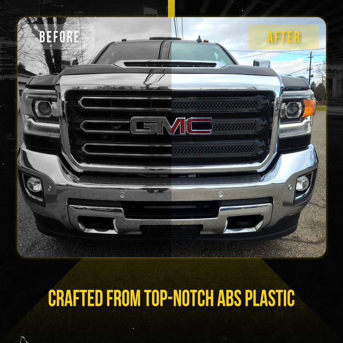 ABS6461BLK 15-18 GMC Sierra 2500 HD/Sierra 3500 HD SLE/SLT 3 PCS Gloss Black Tape-on Patented Grille Overlay