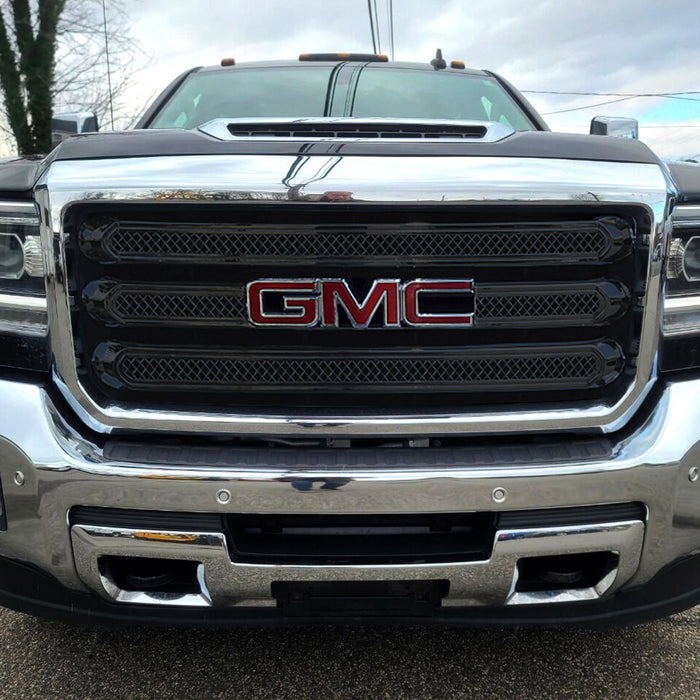 ABS6461BLK 15-18 GMC Sierra 2500 HD/Sierra 3500 HD SLE/SLT 3 PCS Gloss Black Tape-on Patented Grille Overlay