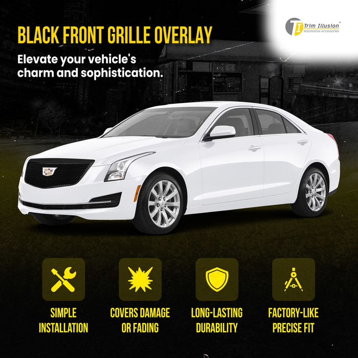 ABS6464BLK 15-19 Cadillac ATS 1 PC Gloss Black Tape-on Patented Grille Overlay