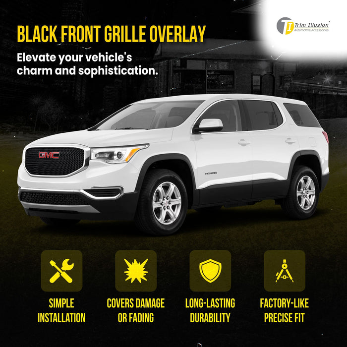 ABS6465BLK 17-19 GMC Acadia SLT 1 PC Mesh Gloss Black Tape-on Patented Grille Overlay