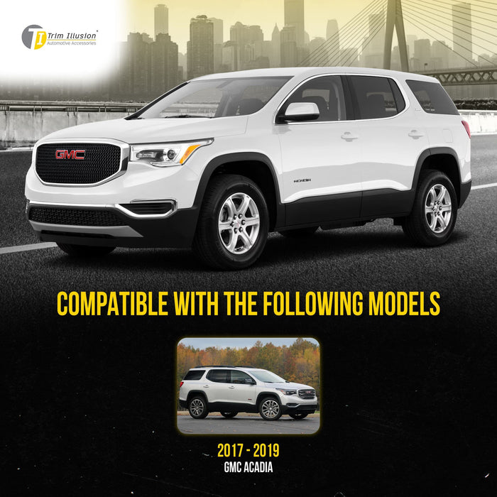 ABS6465BLK 17-19 GMC Acadia SLT 1 PC Mesh Gloss Black Tape-on Patented Grille Overlay