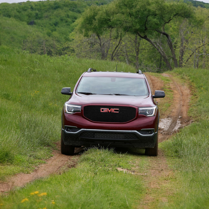 ABS6465BLK 17-19 GMC Acadia SLT 1 PC Mesh Gloss Black Tape-on Patented Grille Overlay