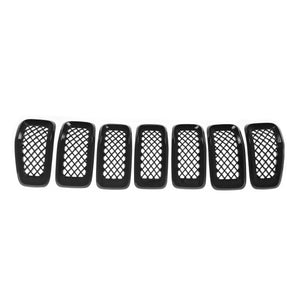 ABS6473BLK 14-18 Jeep Cherokee 7 PCS Gloss Black Tape-on Patented Grille Overlay