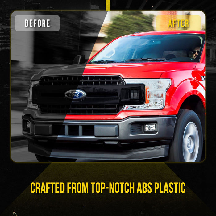 ABS6475BLK 18-20 Ford F-150 Only fits XL un-painted grill 3 PCS Gloss Black Tape-on Patented Grille Overlay