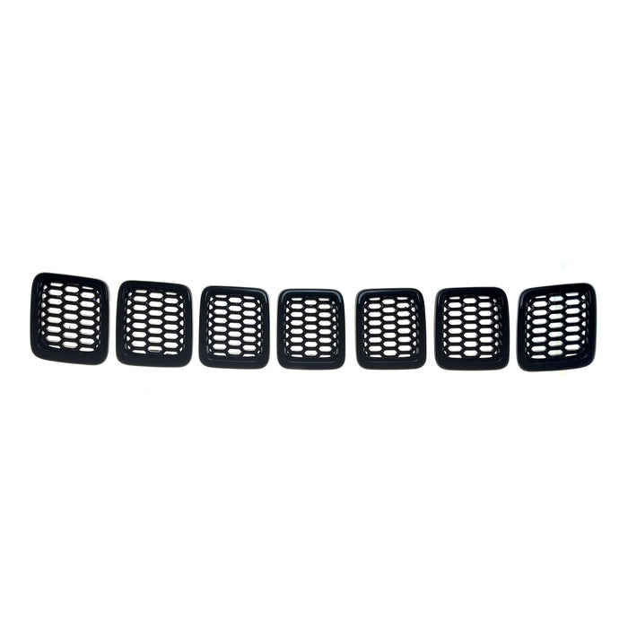 ABS6478BLK 17-21 Jeep Compass LATE MODEL 17 7 PCS Gloss Black Tape-on Patented Grille Overlay