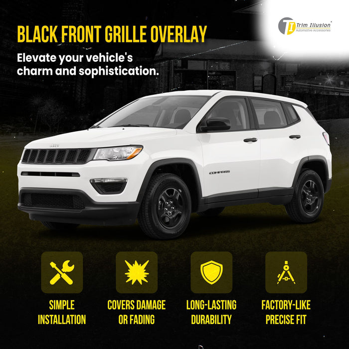 ABS6478BLK 17-21 Jeep Compass LATE MODEL 17 7 PCS Gloss Black Tape-on Patented Grille Overlay