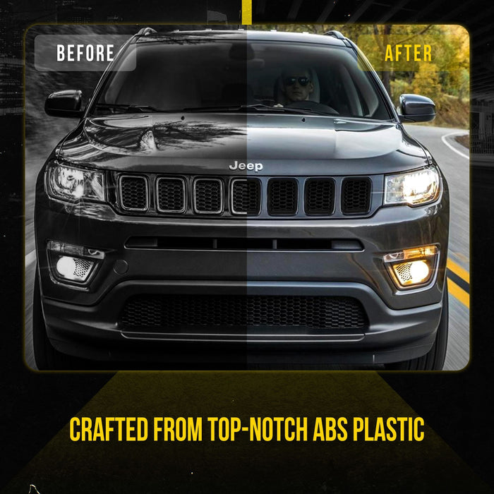 ABS6478BLK 17-21 Jeep Compass LATE MODEL 17 7 PCS Gloss Black Tape-on Patented Grille Overlay