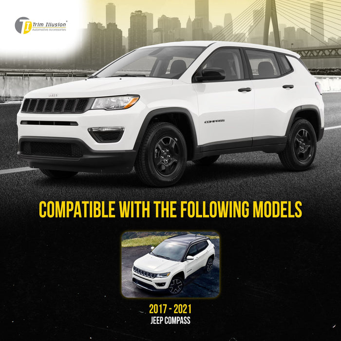 ABS6478BLK 17-21 Jeep Compass LATE MODEL 17 7 PCS Gloss Black Tape-on Patented Grille Overlay