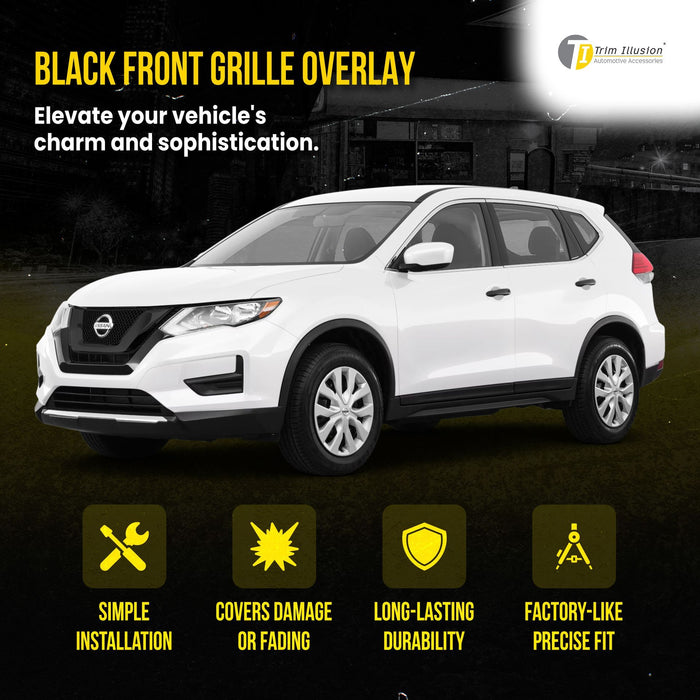 ABS6479BLK 2017 Nissan Rogue EARLY MODEL 17 1 PC Gloss Black Tape-on Patented Grille Overlay