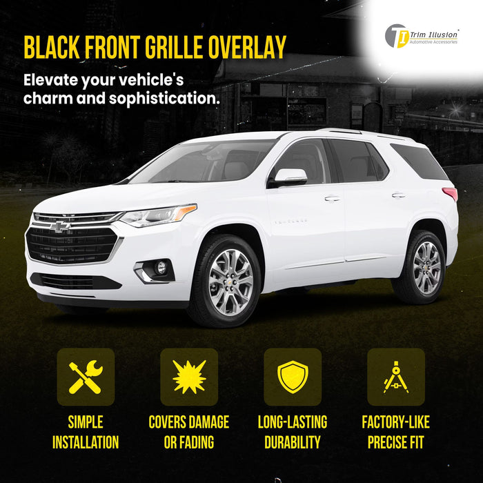 ABS6480BLK 18-21 Chevrolet Traverse L/LS/LT/RS 3 PCS Gloss Black Tape-on Patented Grille Overlay