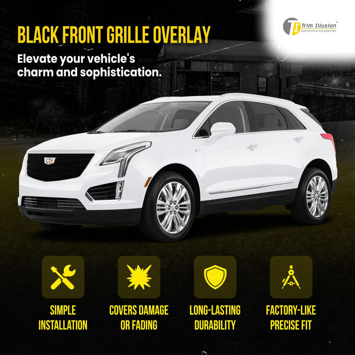 ABS6483BLK 17-19 Cadillac XT5 Does not fit grille with Camera 1 PC Gloss Black Tape-on Patented Grille Overlay