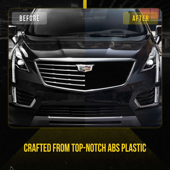 ABS6483BLK 17-19 Cadillac XT5 Does not fit grille with Camera 1 PC Gloss Black Tape-on Patented Grille Overlay