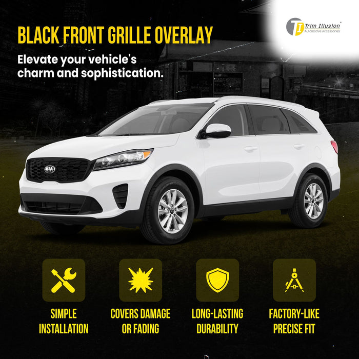 ABS6488BLK 19-20 Kia Sorento Fits LX/EX Only Does not fit grille with Camera 1 PC Gloss Black Tape-on Patented Grille Overlay