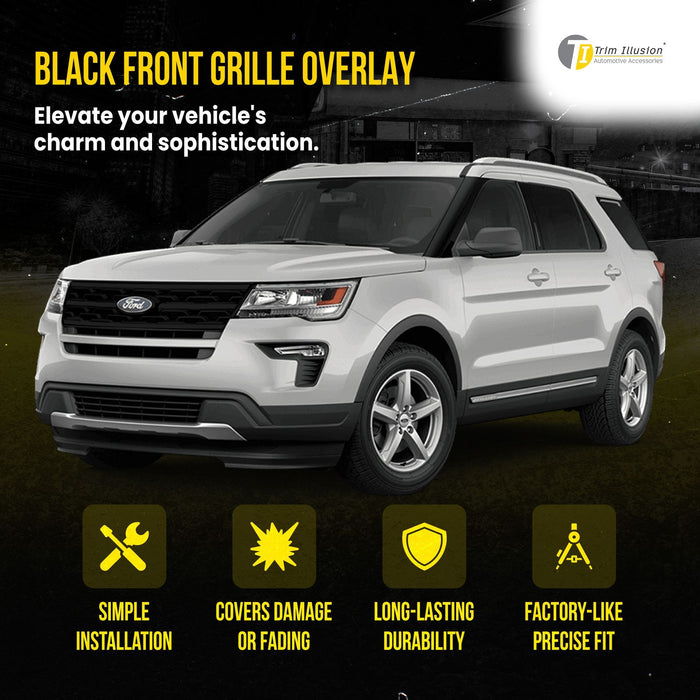 ABS6489BLK 18-19 Ford Explorer Base/XLT/Limited 1 PC Gloss Black Tape-on Patented Grille Overlay